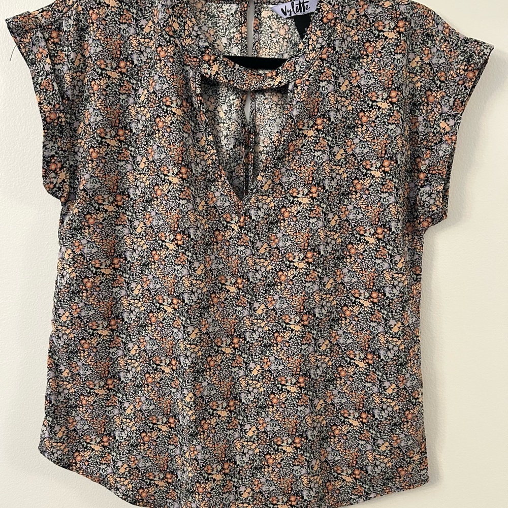 Vylette Women's Floral Blouse - Black and Orange